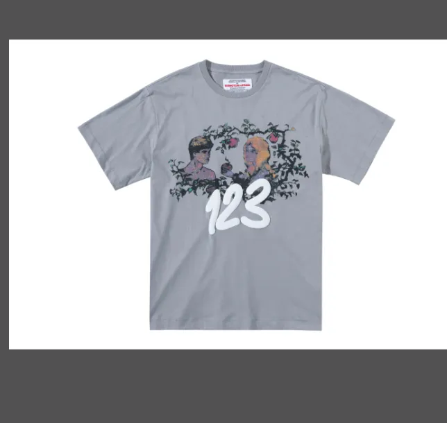 RRR-123 New Trendy RIVINGTON ROI Rebis 123 Pop Up Limited Edition Adam and Eve Foam Alphanumeric Printed Short Sleeve T-shirt Light Grey 1 Size 2 Size 3 Size 15