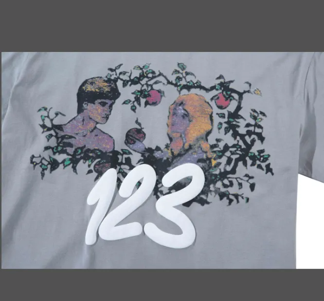 RRR-123 New Trendy RIVINGTON ROI Rebis 123 Pop Up Limited Edition Adam and Eve Foam Alphanumeric Printed Short Sleeve T-shirt Light Grey 1 Size 2 Size 3 Size 15