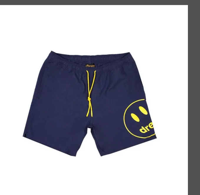 DREW HOUSE MASCOT POOL SHORT smiley face print drawstring American retro outfit sports beach shorts navy blue olive green yellow S M L XL