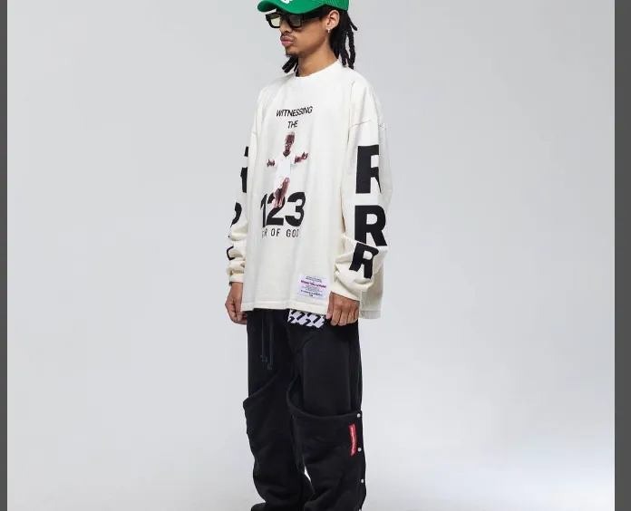 RRR123 X Fear Of God co branded children's portrait letter printed long sleeved T-shirt black and white size 1, size 2, size 3