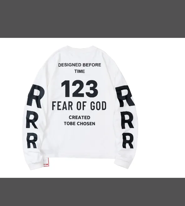 RRR123 X Fear Of God co branded children's portrait letter printed long sleeved T-shirt black and white size 1, size 2, size 3