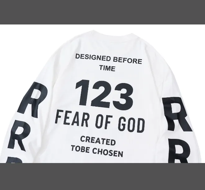 RRR123 X Fear Of God co branded children's portrait letter printed long sleeved T-shirt black and white size 1, size 2, size 3