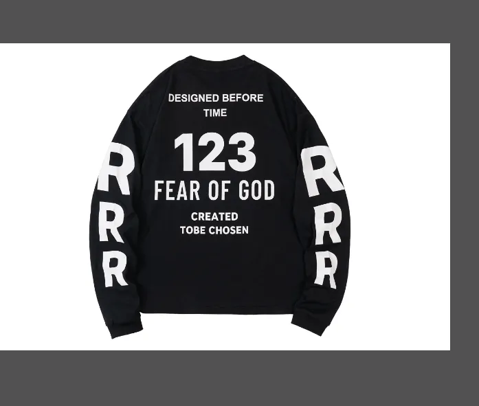 RRR123 X Fear Of God co branded children's portrait letter printed long sleeved T-shirt black and white size 1, size 2, size 3