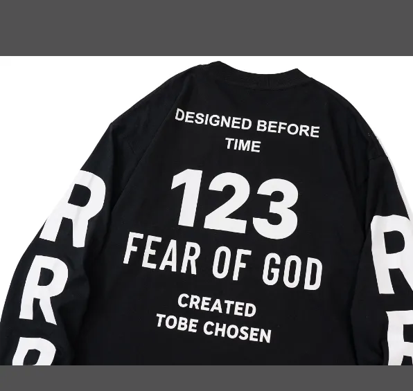 RRR123 X Fear Of God co branded children's portrait letter printed long sleeved T-shirt black and white size 1, size 2, size 3