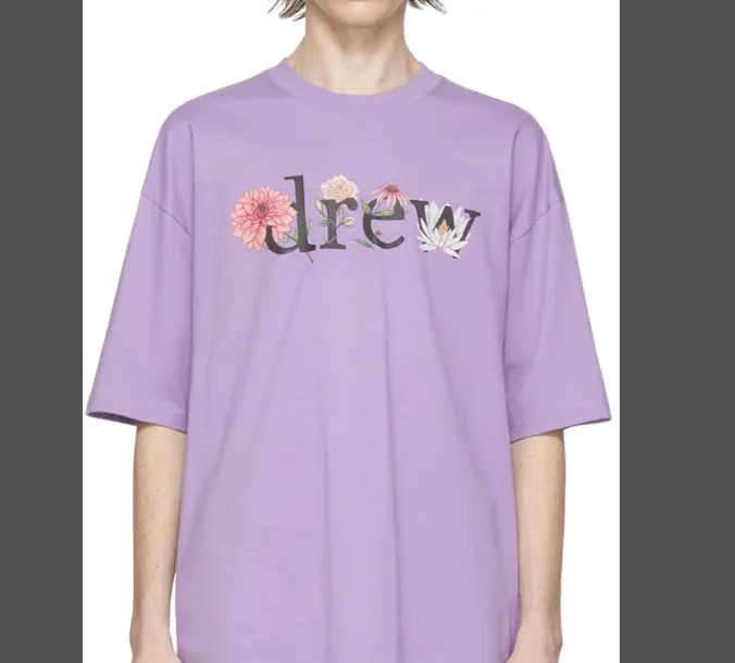 DREW HOUSE x SSENSE Flower Flower Letter Logo Printed Short Sleeve T-shirt White Purple Yellow S M L XL