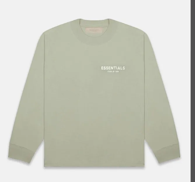 FEAR OF GOD ESSENTIALS SS22 L S TEE Chest Thick Edition Plush Small Logo Round Neck Long Sleeve T-shirt Sea Foam Green Wheat S M L XL