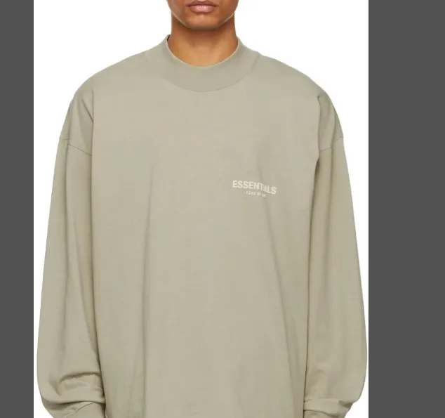 FEAR OF GOD ESSENTIALS SS22 L S TEE Chest Thick Edition Plush Small Logo Round Neck Long Sleeve T-shirt Sea Foam Green Wheat S M L XL