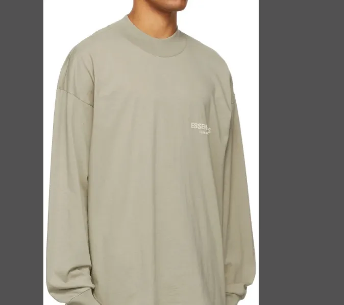 FEAR OF GOD ESSENTIALS SS22 L S TEE Chest Thick Edition Plush Small Logo Round Neck Long Sleeve T-shirt Sea Foam Green Wheat S M L XL