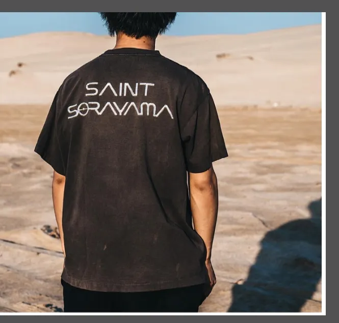 SAINT MICHAEL X Kongshan Jilian Famous Model SS22 Robot Straight Crack Printing Laundry Vintage Short Sleeve T-shirt Laundry Black S M L XL