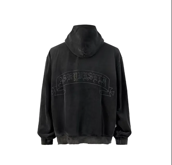 ASK ASKYURSELF Sanskrit letter scroll print loop hooded sweatshirt gray apricot black S-XL