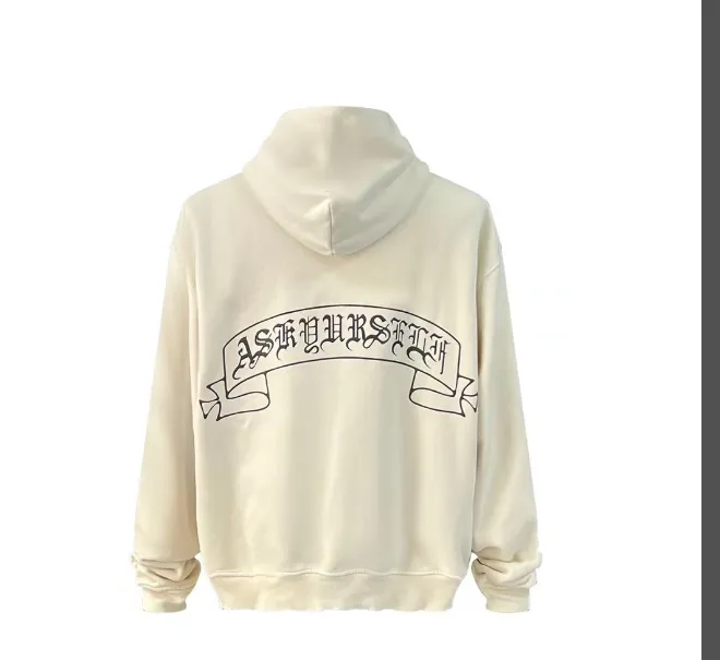 ASK ASKYURSELF Sanskrit letter scroll print loop hooded sweatshirt gray apricot black S-XL