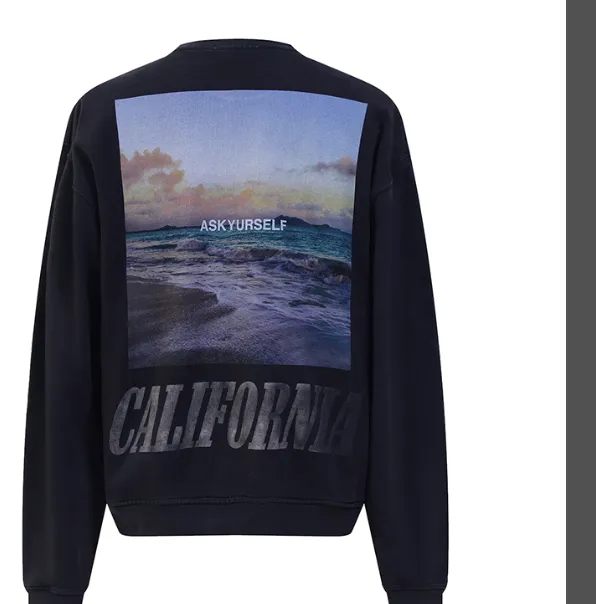 ASK ASKYURSELF 3M Reflective California Landscape Photo Printed Round Neck Hoodie Black Brown S-XL