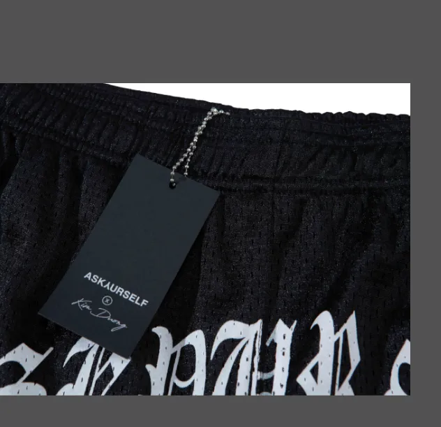 ASKYURSELF 10th Anniversary Special Limited Edition BLACK D0pe Summer Co branded Series Logo Sanskrit Printed High Street Mesh Shorts Black S M L XL