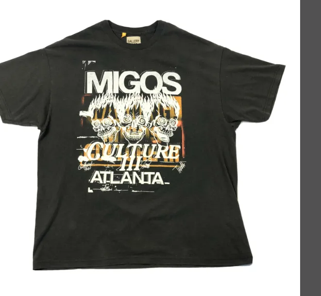 GALLERY DEPT MIGOS limited edition vintage tee, vintage hot stamping, distressed washing, short sleeved t-shirt, washed black, vintage white, S M L XL