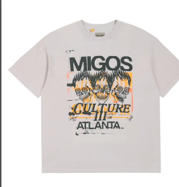 GALLERY DEPT MIGOS limited edition vintage tee, vintage hot stamping, distressed washing, short sleeved t-shirt, washed black, vintage white, S M L XL