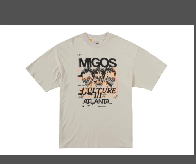 GALLERY DEPT MIGOS limited edition vintage tee, vintage hot stamping, distressed washing, short sleeved t-shirt, washed black, vintage white, S M L XL