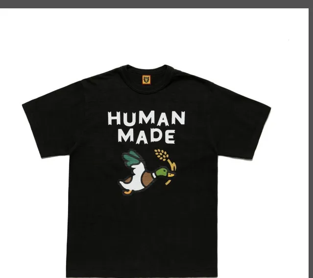 HUMAN MADE Flying Green Duck with Wheat Ears Printed Bamboo Cotton Cylinder Short Sleeve T-shirt Black White S M L XL