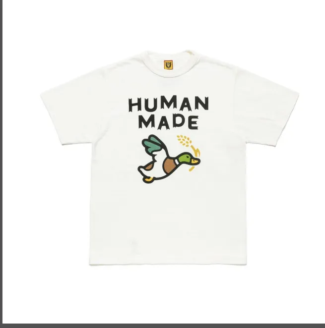 HUMAN MADE Flying Green Duck with Wheat Ears Printed Bamboo Cotton Cylinder Short Sleeve T-shirt Black White S M L XL