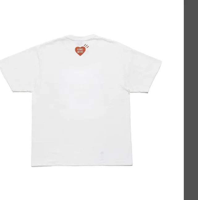 HUMAN MADE x KAWS limited edition chest letter logo print heart round neck bamboo cotton cylindrical version short sleeved t-shirt black white S M L XL