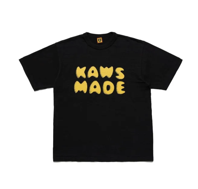 HUMAN MADE x KAWS limited edition chest letter logo print heart round neck bamboo cotton cylindrical version short sleeved t-shirt black white S M L XL