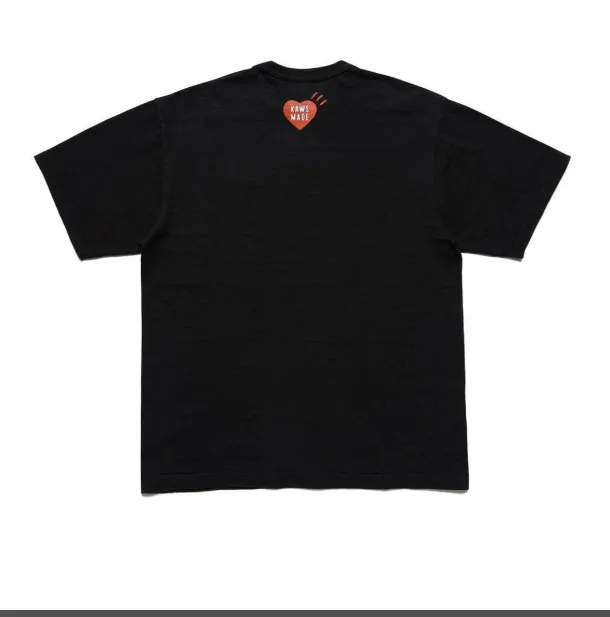 HUMAN MADE x KAWS limited edition chest letter logo print heart round neck bamboo cotton cylindrical version short sleeved t-shirt black white S M L XL