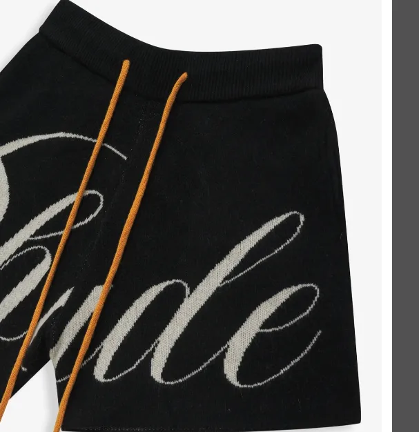 RHUDE letter logo jacquard drawstring yarn high street shorts black S-XL size