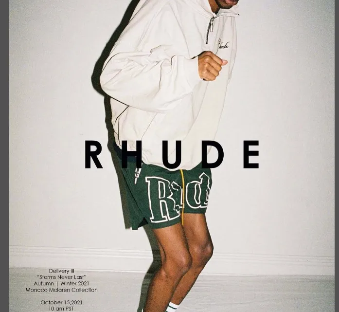 RHUDE Autumn Winter Retro Stand up Collar Half Zipper Logo Embroidered Splicing Hoodie Light Blue Washed Black Apricot Flower Grey SMLXL