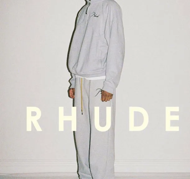 RHUDE Autumn Winter Retro Stand up Collar Half Zipper Logo Embroidered Splicing Hoodie Light Blue Washed Black Apricot Flower Grey SMLXL