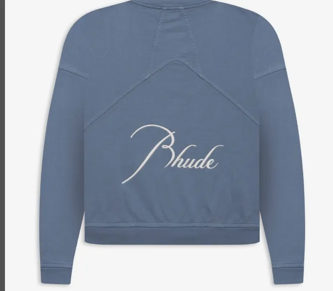 RHUDE Autumn Winter Retro Stand up Collar Half Zipper Logo Embroidered Splicing Hoodie Light Blue Washed Black Apricot Flower Grey SMLXL