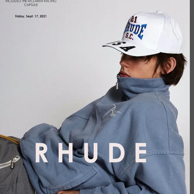 RHUDE Autumn Winter Retro Stand up Collar Half Zipper Logo Embroidered Splicing Hoodie Light Blue Washed Black Apricot Flower Grey SMLXL