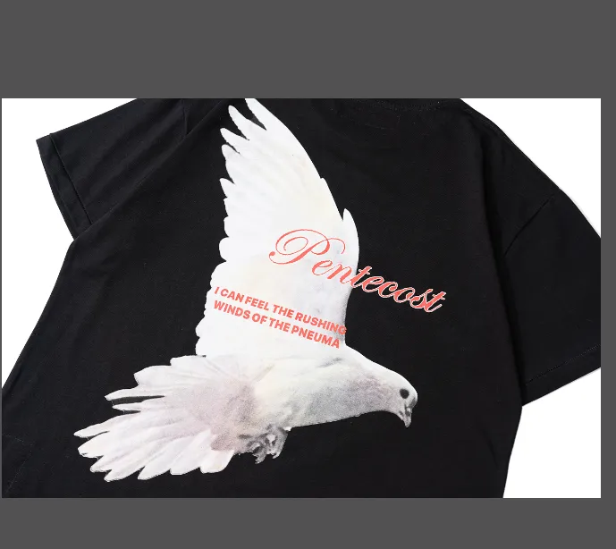 RRR123 Vintage 123 Logo Letter Peace Dove Printed Short sleeved T-shirt Black and White Size 1, 2, 3