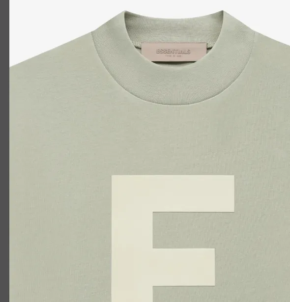 FEAR OF GOD ESSENTIALS BIG E Large E 3D Velvet Printed Short sleeved T-shirt with Green Carbon Gray S-XL