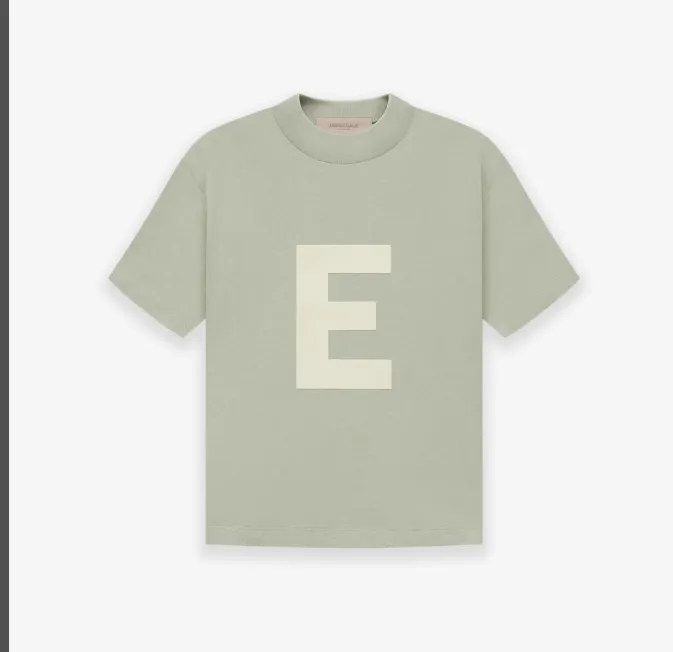 FEAR OF GOD ESSENTIALS BIG E Large E 3D Velvet Printed Short sleeved T-shirt with Green Carbon Gray S-XL