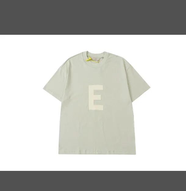 FEAR OF GOD ESSENTIALS BIG E Large E 3D Velvet Printed Short sleeved T-shirt with Green Carbon Gray S-XL