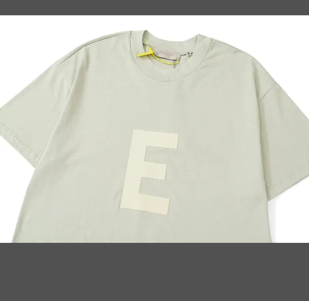 FEAR OF GOD ESSENTIALS BIG E Large E 3D Velvet Printed Short sleeved T-shirt with Green Carbon Gray S-XL