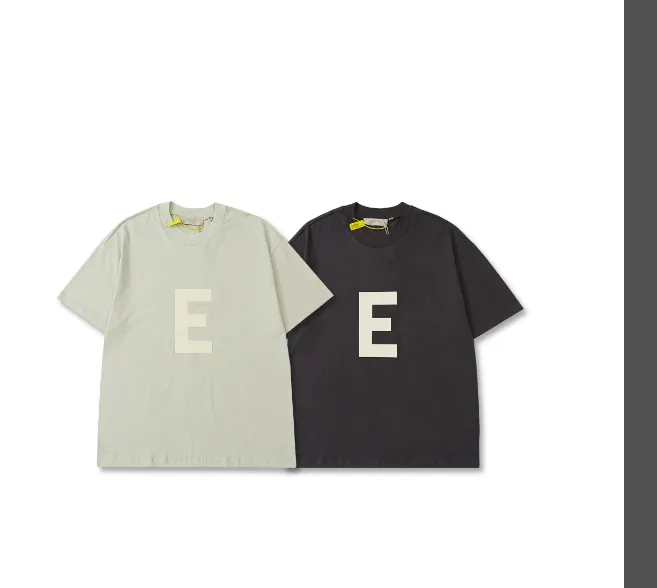 FEAR OF GOD ESSENTIALS BIG E Large E 3D Velvet Printed Short sleeved T-shirt with Green Carbon Gray S-XL