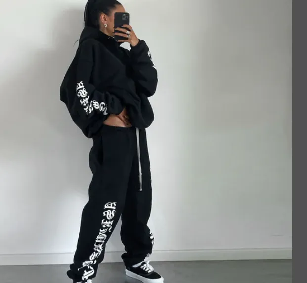 ASK ASKYURSELF KIM DUONG letter logo printed fleece sweatpants black S-XL