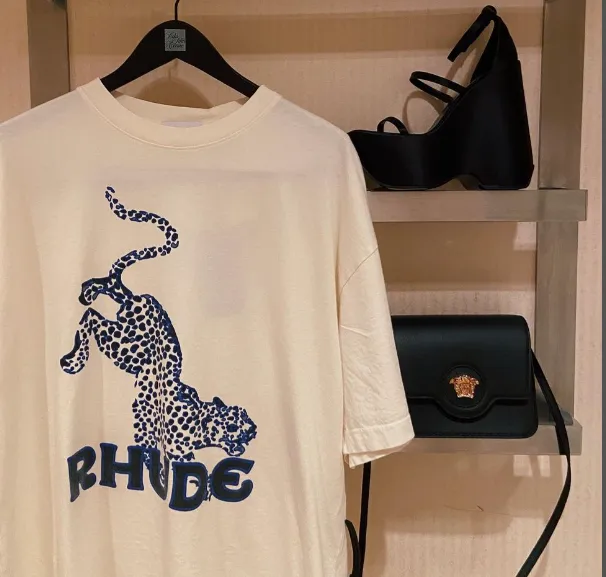 RHUDE SS22 LEOPARD TEE Panther, Panther, Panther Print, Trendy Short sleeved T-shirt, Apricot S M L XL