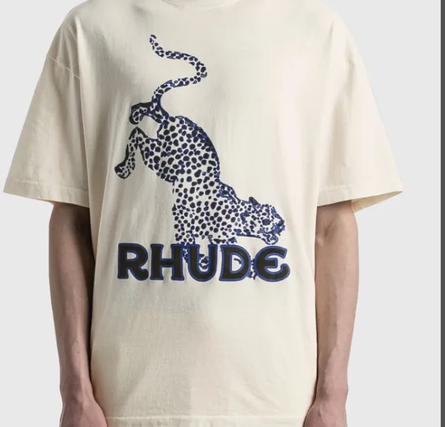 RHUDE SS22 LEOPARD TEE Panther, Panther, Panther Print, Trendy Short sleeved T-shirt, Apricot S M L XL