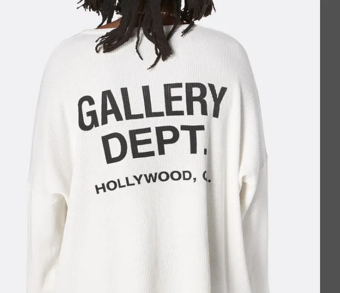 Gallery Department Thermal Waffle Letter Printed Long Sleeve T-shirt in Apricot Black S-XL