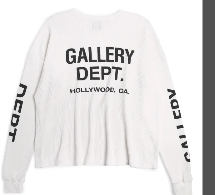 Gallery Department Thermal Waffle Letter Printed Long Sleeve T-shirt in Apricot Black S-XL