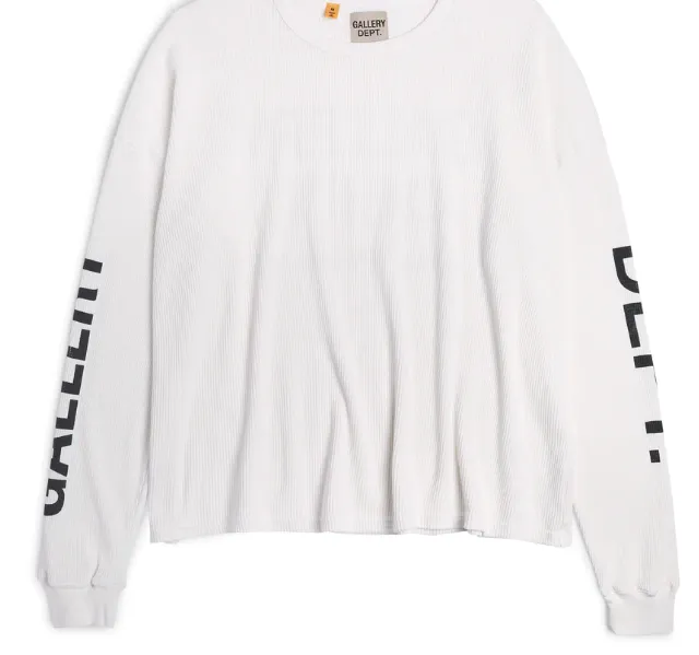 Gallery Department Thermal Waffle Letter Printed Long Sleeve T-shirt in Apricot Black S-XL