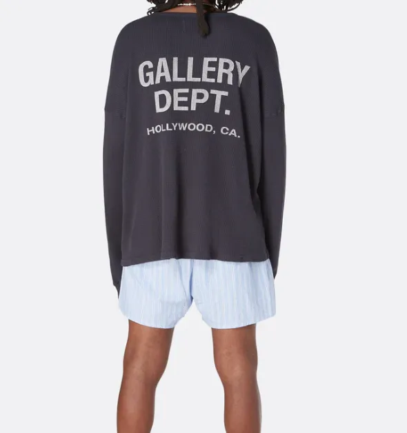 Gallery Department Thermal Waffle Letter Printed Long Sleeve T-shirt in Apricot Black S-XL