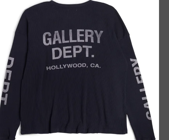 Gallery Department Thermal Waffle Letter Printed Long Sleeve T-shirt in Apricot Black S-XL