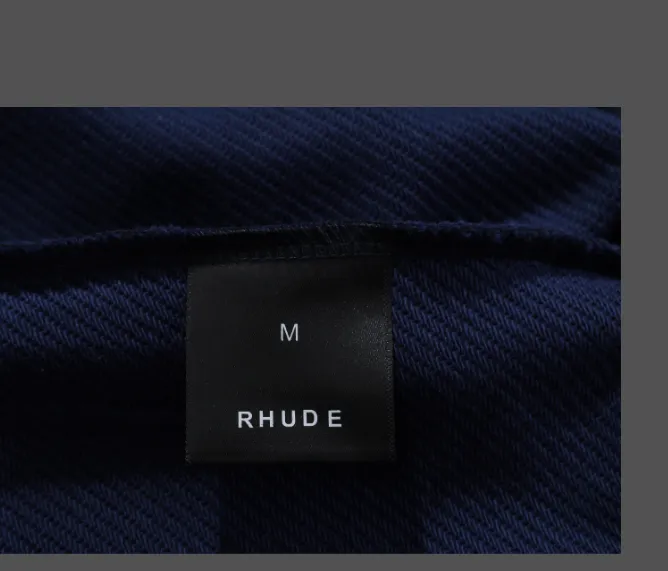 RHUDE letter sticker towel embroidered vintage denim collar patchwork hoodie blue S-XL