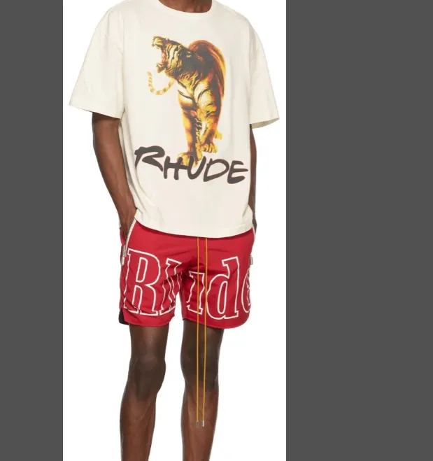 RHUDE 22SS TIGER TEE Retro High Street Style Tiger Printed Short Sleeve T-shirt in Rice White S M L XL