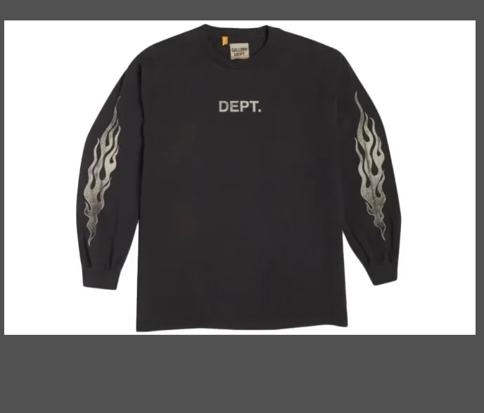 Gallery Depot. Flames Long Sleeve T-shirt Vintage distressed washed black Logo flame printed long sleeved t-shirt washed black S M L XL