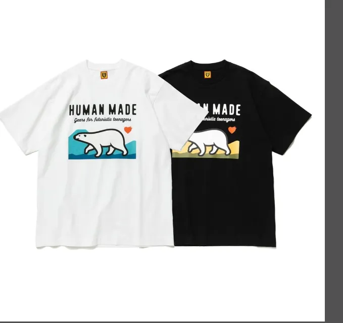 HUMAN MADE SS22 Polar Bear Letter Love Printed Cylinder Bamboo Cotton Short Sleeve T-shirt Black White S M L XL