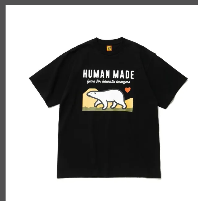 HUMAN MADE SS22 Polar Bear Letter Love Printed Cylinder Bamboo Cotton Short Sleeve T-shirt Black White S M L XL