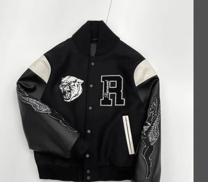 REPRESENT Woolen Leather Sleeve Splicing Logo Embroidered Collar Baseball Jacket Black S-XL Size